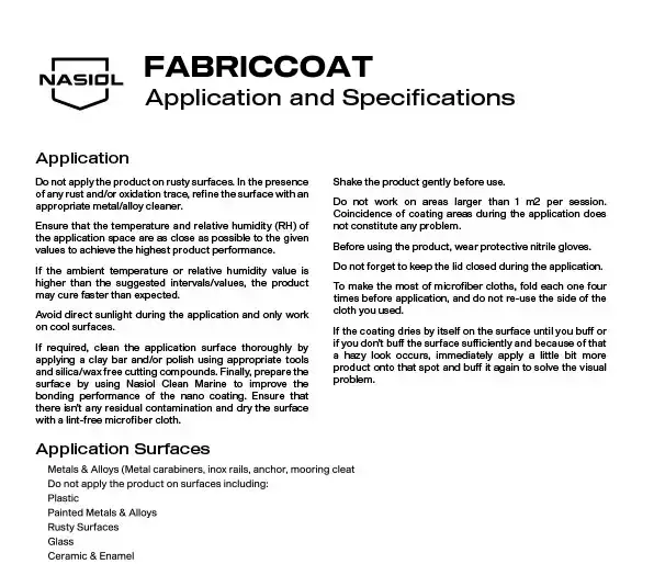 FABRIC COAT APPLICATION AND SPECIFICATIONS