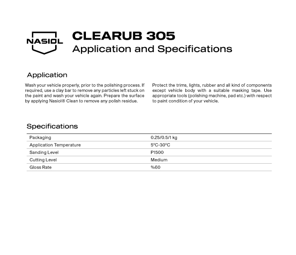 CLEARUB 305 APPLICATION AND SPECIFICATIONS